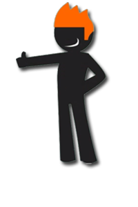 a drawing of a stick figure man with orange hair with his thumb up